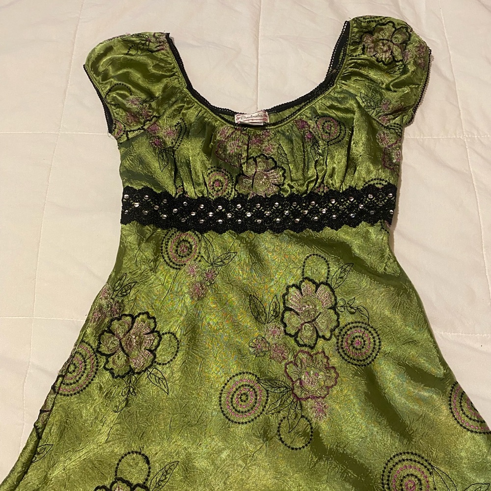 Floral green silk blouse